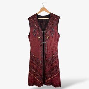 Alpaca 100% Sweater Longline Duster Cardigan Vest Burgundy Black MADE IN PERU